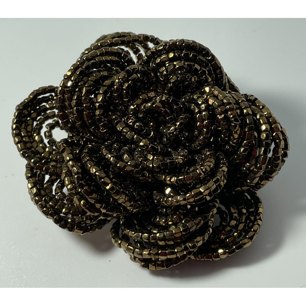 Womens Brooch Bronze Beaded Rose Floral Vintage Japan Pin Chic Retro Boho